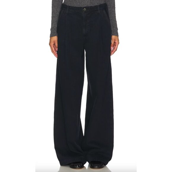 NWT Agolde $268 Ellis Wide Leg Jeans Black Denim Size 25 in Crushed Y2K - Picture 2 of 7